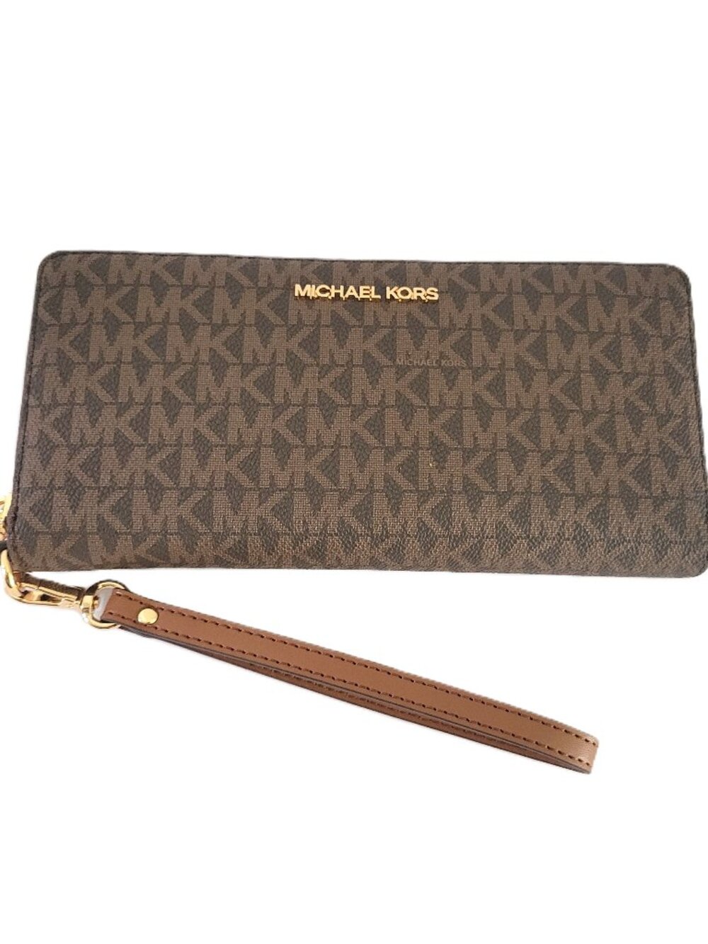 Michael Kors Jet Set Travel Large Continental Wallet Wristlet Brown MK Logo